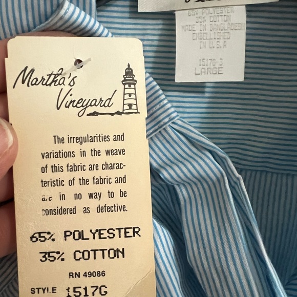 Martha’s Vineyard button up blouse blue white stripe handmade ribbon flowers NWT - Picture 4 of 8